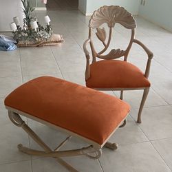 Suede And Wood Chair With Bench