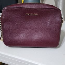 Michael Kors Jet Set Leather Crossbody Satchel Purse  Oxblood 