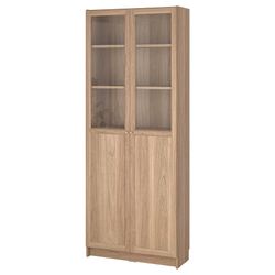 BILLY / OXBERGBookcase with panel/glass doors, oak effect 