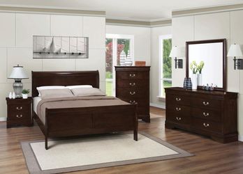 4PC Queen Bedroom Set with Queen Bedframe Dresser Mirror Night Stand