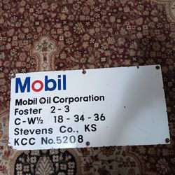 Vintage 12" x 24" - Mobil Oilfield Lease Porcelain Sign 
