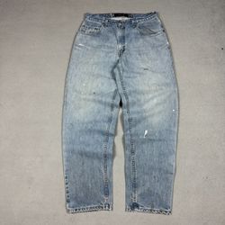 Vintage Levi's SilverTab 33x34 Loose Fit Jeans Baggy Light Wash Paint Splatter