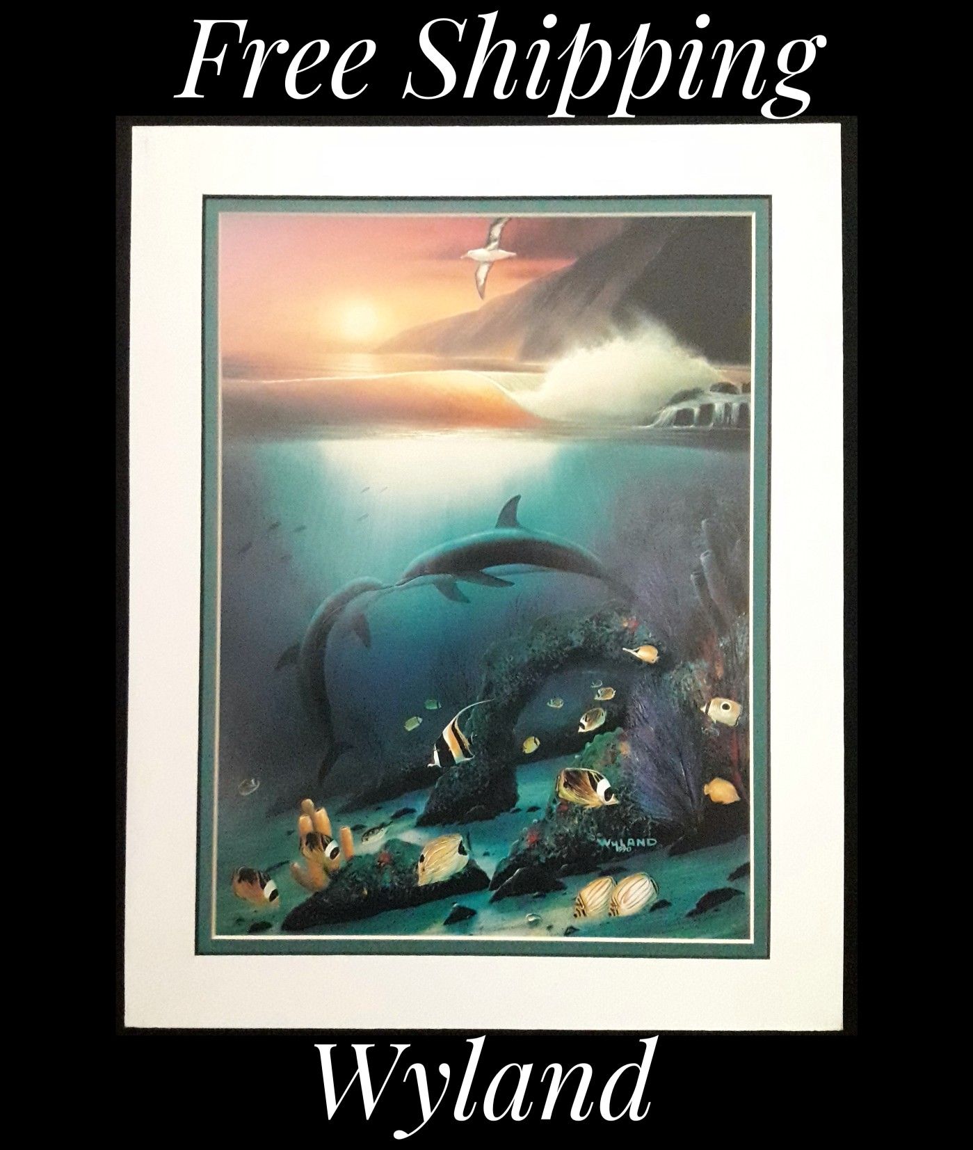 Wyland, 11" x 14" Fine Art Calender Print. Mounted on Acid Free Foam Core. Double Matted on Acid Free Matt Board