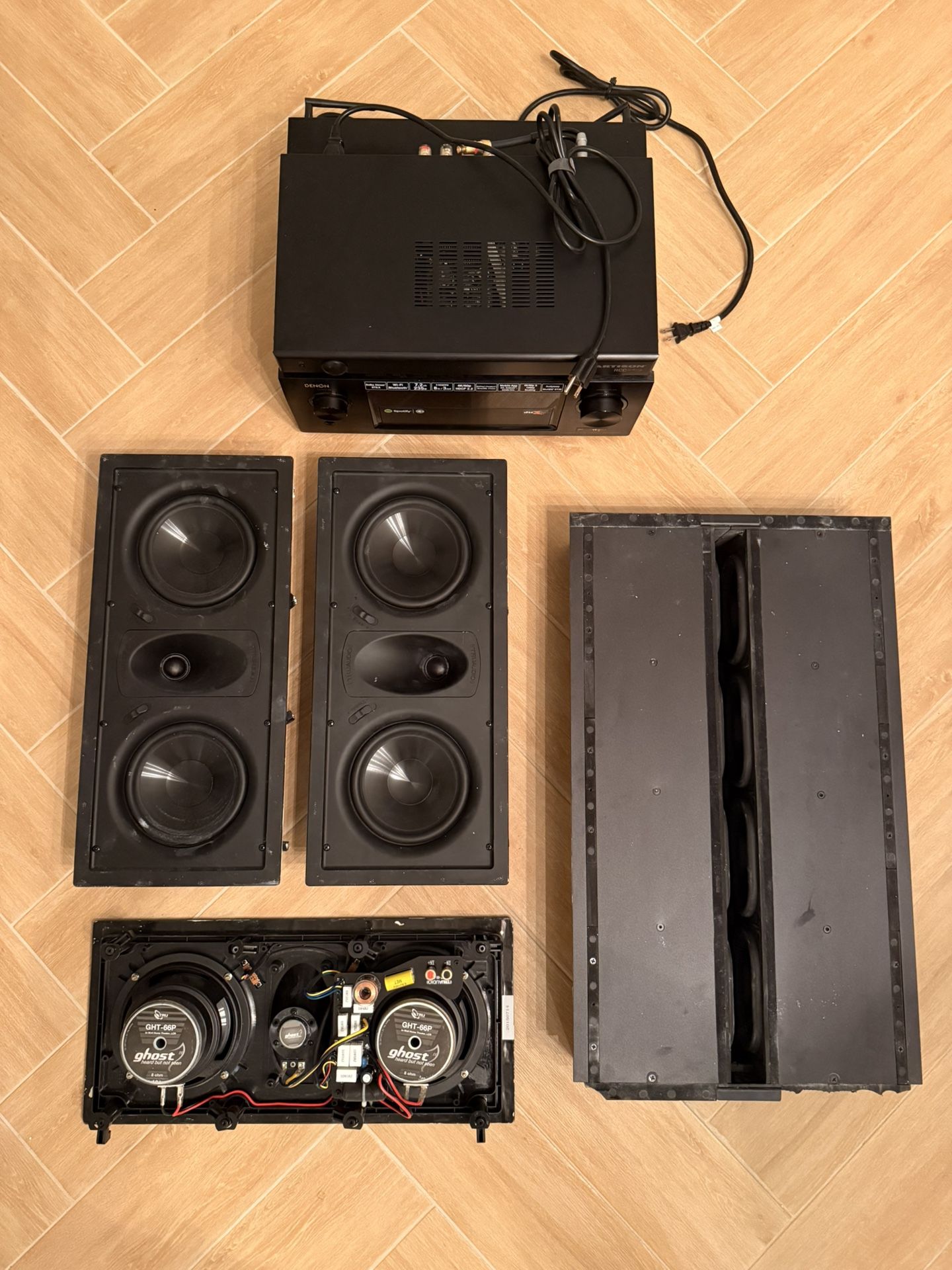 In wall speaker system (L/R & Middle speaker + in wall subwoofer & covers)