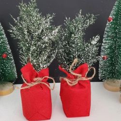 2 Small Artificial Christmas Plants With Frosted Leaves