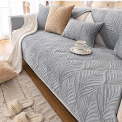 Velvet Sofa Couch Cover, 28"x 82", Gray