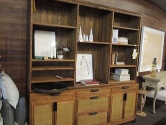 Furniture Classics Picasso Home Cabinet - Natural Reclaimed Pine With Woven Cane | Bookcase | Bookshelf
