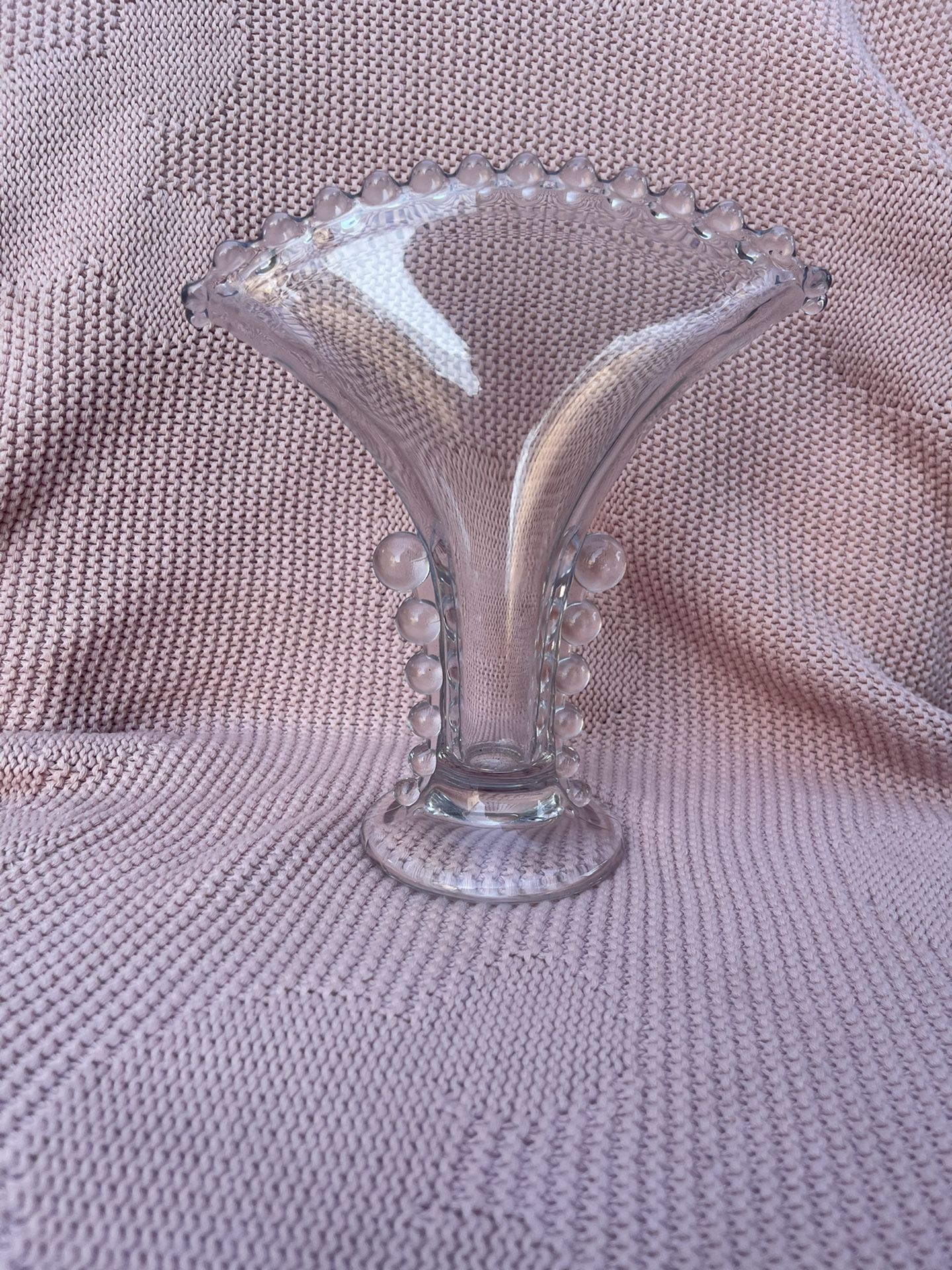 Vintage Imperial Candlewick Clear Glass Vase, 8.5"h X 7.5"w X 3.5"d