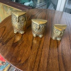 Vintage Set Of Three Brass Owls Owl Boho Decor 