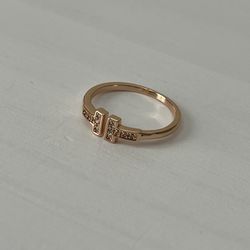 14K Rose Gold Plated “T” Ring With Diamonds