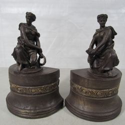 Roman/Greek Women Pair Heavy Cast Iron Mid Century Rare Bookends
