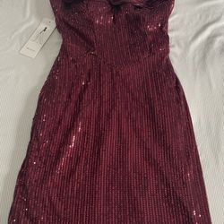 Burgundy Sequin Homecoming Dress Short for Teens Sparkly Spaghetti Straps—Size 00 