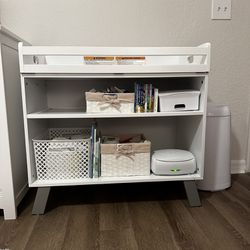 Modern Changing Table (Convertible)  with Storage—Pure White