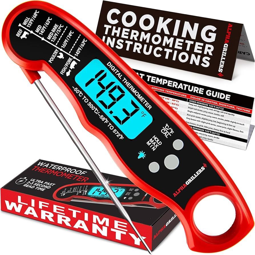 Waterproof Alpha Grillers Instant Read Meat Thermometer for Cooking Grill and BBQ Griddle