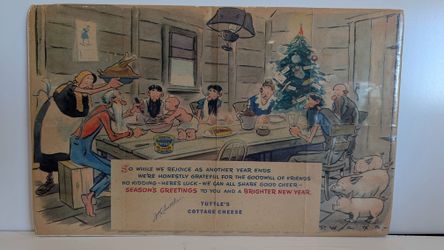 Vintage Tuttle's Cottage Cheese Advertising Christmas Card Folk Art Print