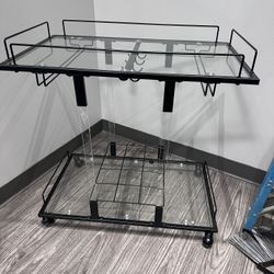 Glass & Black Metal Bar Cart