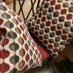 2 New Sofa Pillows Solid Gray On One Side And Red ,gray , Tan On Other Side