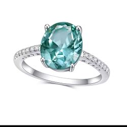Sea Blue Green Ocean Spinel Silver Ring Size 5 6 7 8