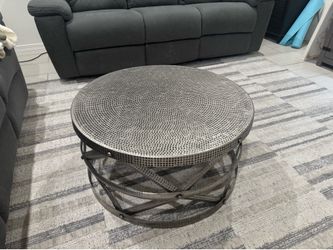 Round Hammered Metal Coffee Table -  Silver/Pewter