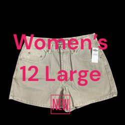 Women's Old Navy 12 Large Shorts Chino Khakis Denim Jeans Khaki Cotton NWT