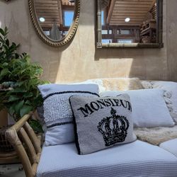 Monsieur Wool Velvet Crown French Country Paris Black Cream Decorative Pillow Zipper Parisian Chic 