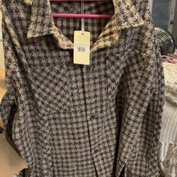 MNML Loose Oversized Woven Flannel Shirt Brown Tan Plaid Sz MEDIUM NWT, SMOKE FREE 