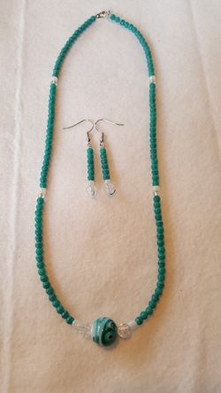 Turquoise glass bead necklace and earrings