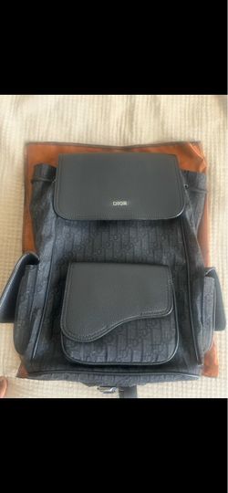 Black Dior Saddle Flap Backpack Jacquard and Black Grained Calfskin