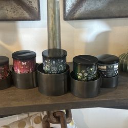 New Crate & Barrel Links Dark Pewter Centerpiece 5 Link Cylinder Pillar Candle Holder