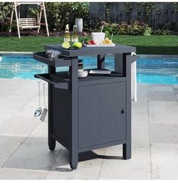 Newly assembled Grill Cart Outdoor with Storage Cabinet, Portable Rolling Patio Bar Cart with Wheels