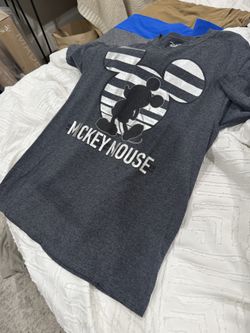 Disney Mickey Mouse Metallic Silver Striped Graphic Tee Women's S