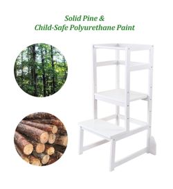 Helper Adjustable Height Kids Kitchen Step Stool, White, Wood