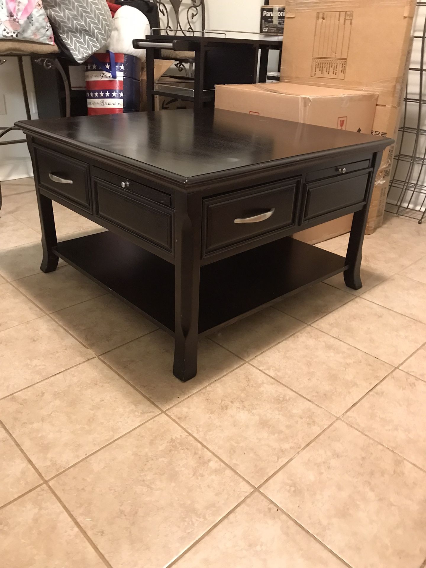 Solid Wood Espresso End Table with Single Drawer & Tray Size 36” L x 36” W x 22.5” H