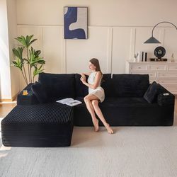 New 104" Modular Sectional Couch with L-Shape Chaise, Modern Boneless Couch for Living Room, Sofa in A Box, Oversized Sofa Sleeper with Deep Seat, No 