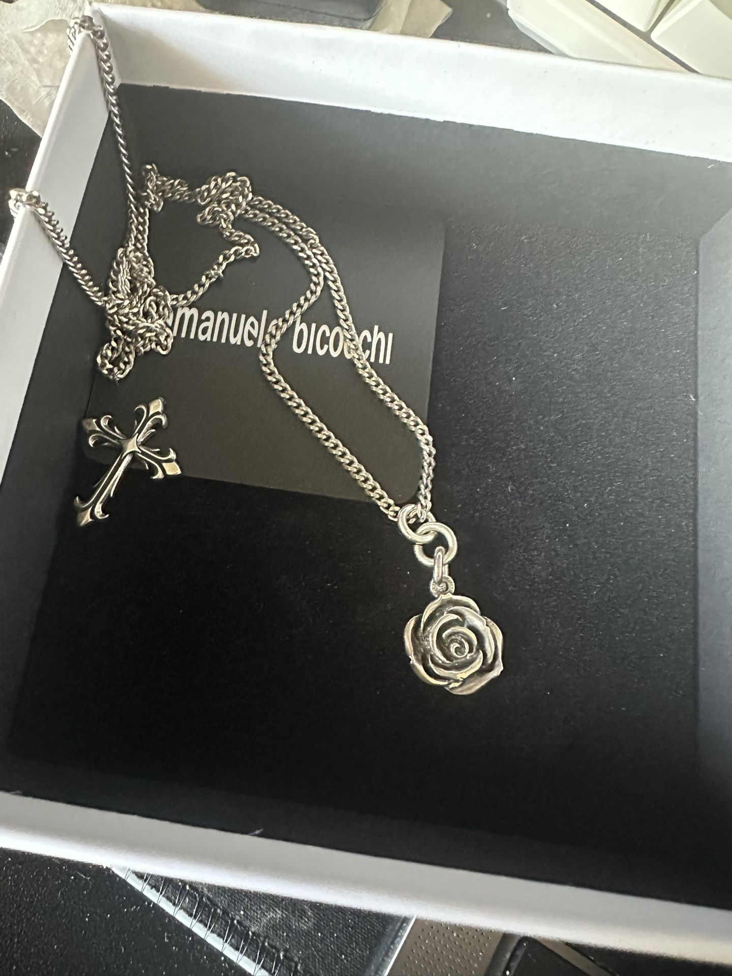 Emanuele Bicocchi Rose and Cross Pendant Necklace