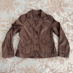 Guess Vintage Dark Brown Leather Button Blazer Jacket Women Size Large