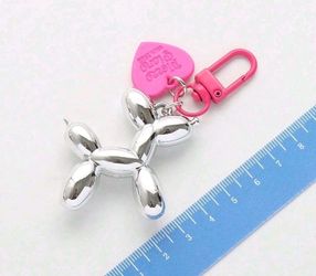 Silver Balloon Dog Keychain with Pink Clip