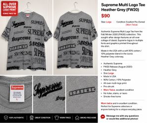 Supreme Multi Logo Tee – Heather Grey (FW20) – Medium – Authentic
