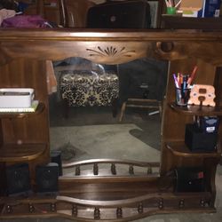 Vintage Hutch Top Dresser Mirror