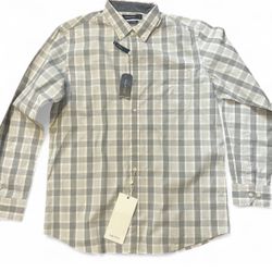 Men’s NAUTICA Long Sleeve Button Up Shirt Size Medium Blue Grey Plaid