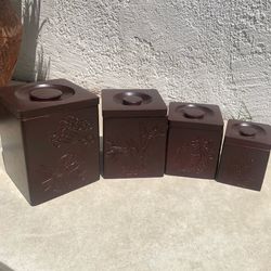Vintage Wood Nesting Canisters Set of 4 Asian Chinese 4.75x6" Engraved Handmade (Silver Lake)