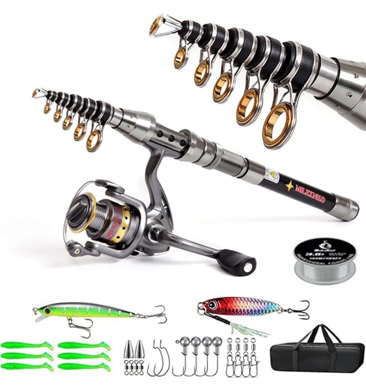 Telescopic Fishing Rod and Reel Combination, 240 Cm Carbon Fiber Rod, Adult Foldable Fishing Rod Suitable for Freshwater and Salt Water