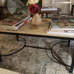 Black Iron and Stone Coffee Table 
