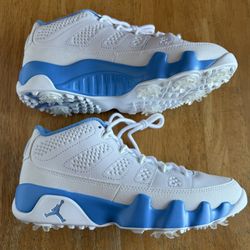 New Nike Air Jordan 9 Retro Golf Shoes White University Blue UNC Men’s 7, Youth 7y, Women’s 8.5