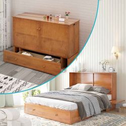 Queen Size Murphy Bed Chest with Trifold Foam Mattress