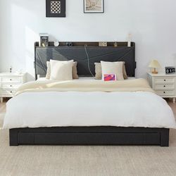 King size bed frame with drawers and a built in charging outlet on the headboard