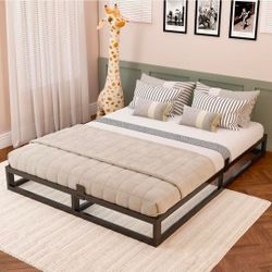 6 Inch King Bed Frame with Steel Slat Support, Low Profile King Metal Platform Bed Frame Support Mattress Foundation,Heavy Duty,No Box Spring Needed,E