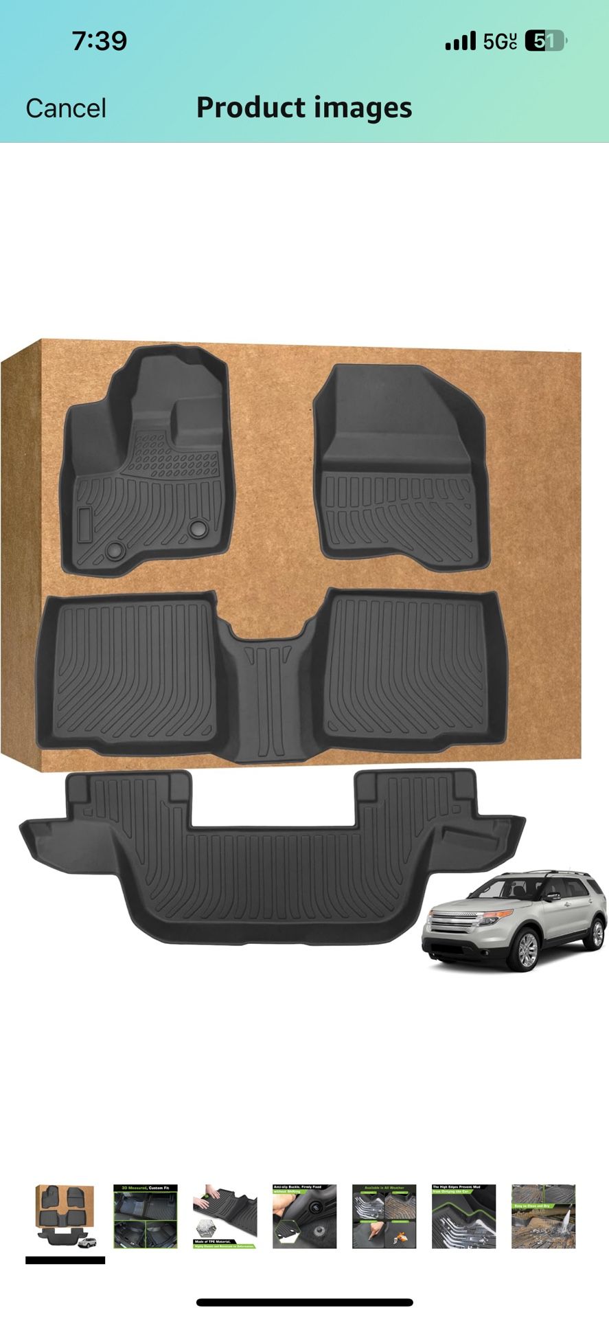 Ford explorer 7 seat floot mats, 2011-2014