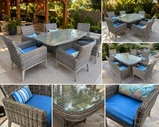 Sunbrella Outdoor Wicker Dining Set with Glass Table