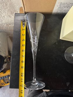 Crystal Champagne Flute with Etched Floral Design